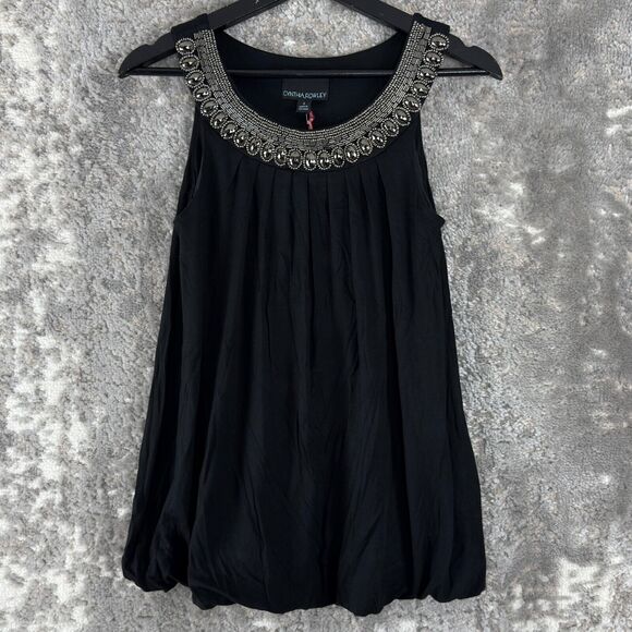 Cynthia Rowley Size S Beaded Stretch Sleeveless Top Black Pullover Blouse Scoop - Picture 1 of 8